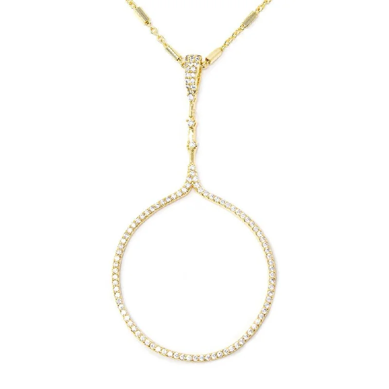 chunky necklaces for women-CZ Pave Open Circle Long Necklace Gold Tone