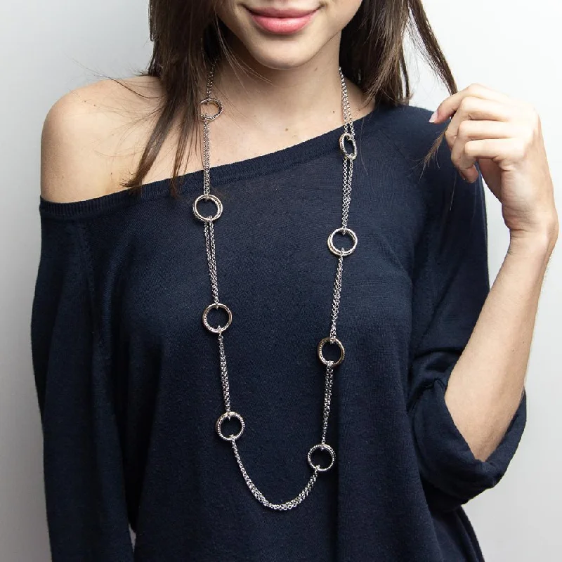 romantic necklaces for women-Two Tone Round Link Necklace Long