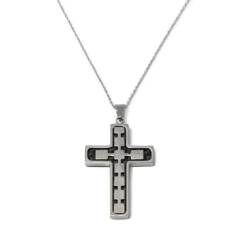 dainty necklaces for women-Stainless Steel Carbon Fiber Cross Pendant Necklace