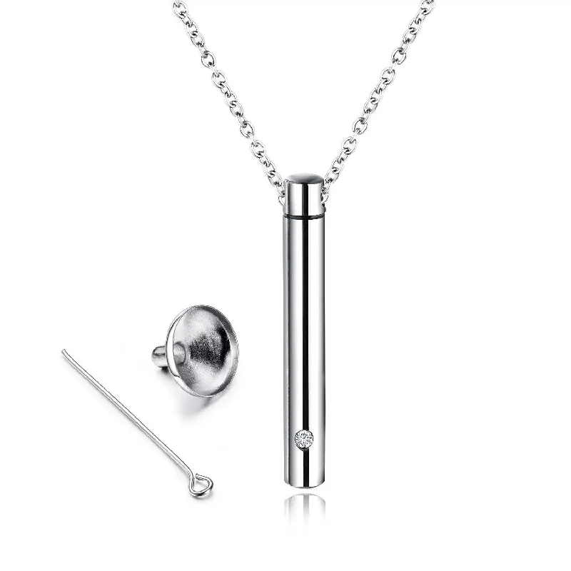 rainbow necklaces for women-Stainless Steel Cremation Cylinder Pendant Necklace