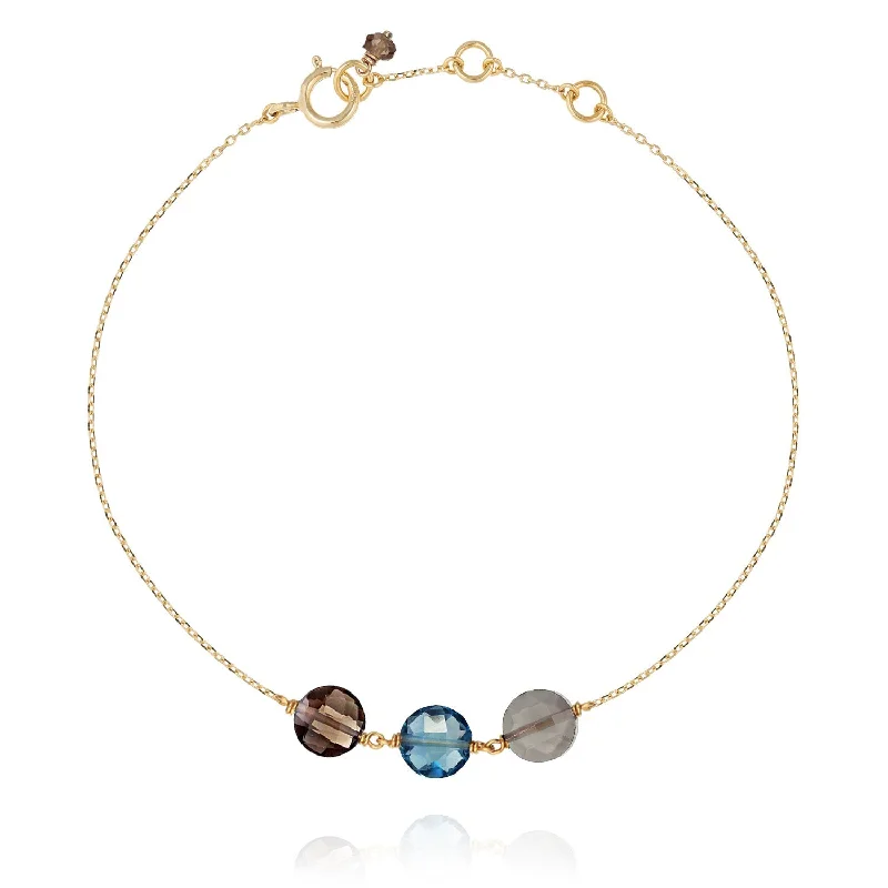 bangle bracelets for casual wear-Trio Pastille Bracelet Grey Moonstone, Smoky Quartz, Blue Topaz -18k Gold