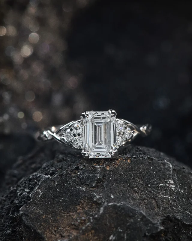 engagement rings with emerald stones for women-Emerald cut lab grown diamond engagement ring, white gold diamond ring / Gloria