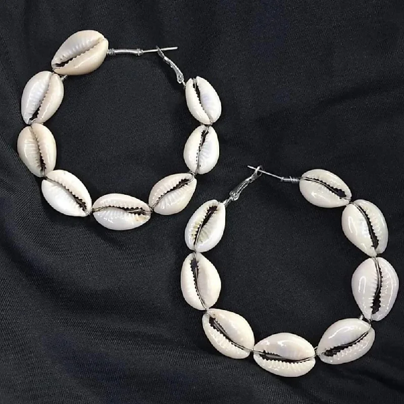 hand-crafted earrings for women-Subhag Alankar White Round Hoop Earring For Girls and Women.