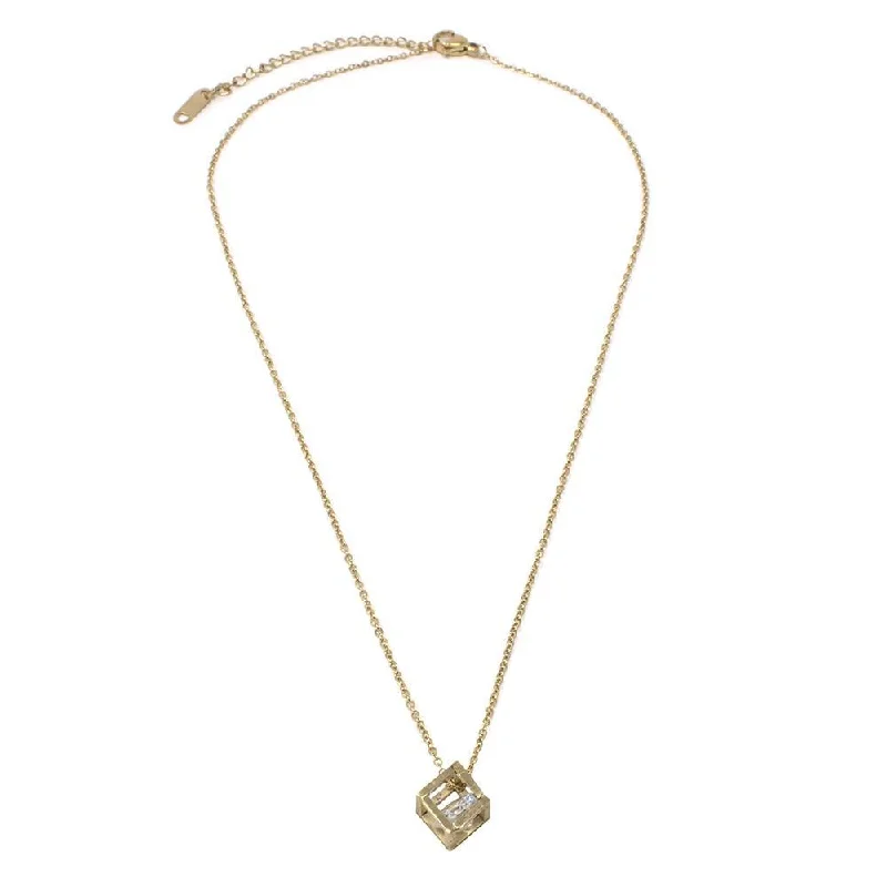 elegant crystal necklaces for women-Stainless Steel Gold Plated Necklace with Cube CZ Pendant