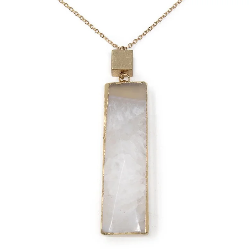 bridal gold necklaces for women-Gem Rectangle Slice Long Necklace White