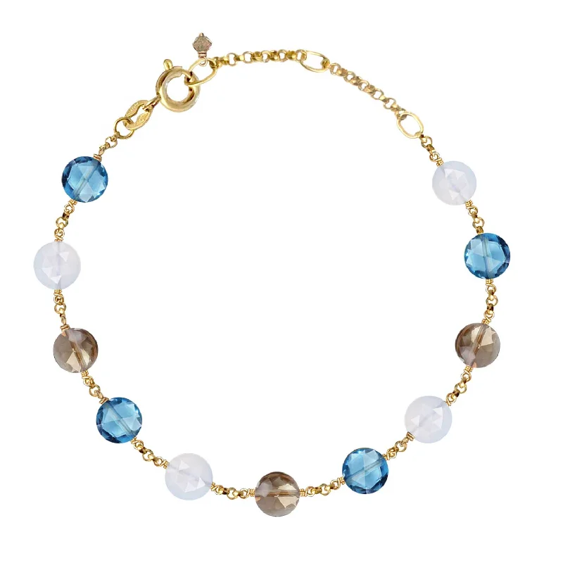 adjustable bracelets for women-Pop Galaxy Eternity Bracelet Blue Topaz, Chalcedony & Smoky Quartz - 18k Gold