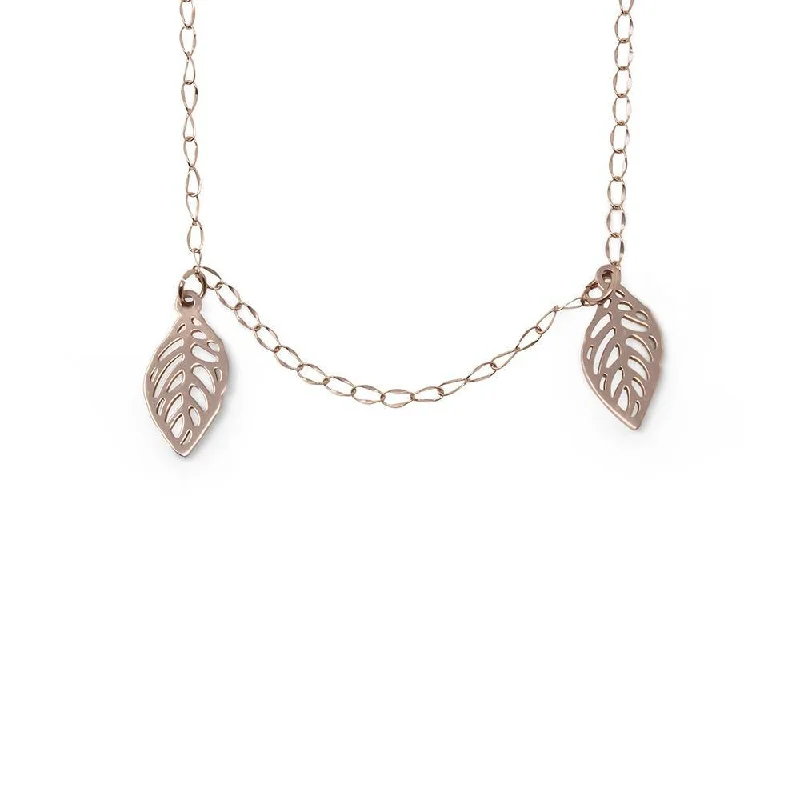 large statement necklaces for women-Stainless Steel Leaf Necklace Rose Gold Plated