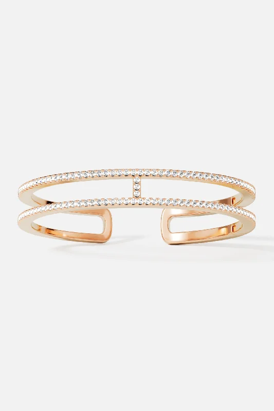 stacking bangle sets for women-Double Line Pavé Cuff