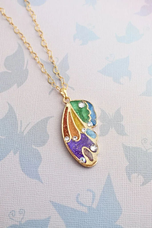 elegant crystal necklaces for women-Rainbow Butterfly Wing Necklace