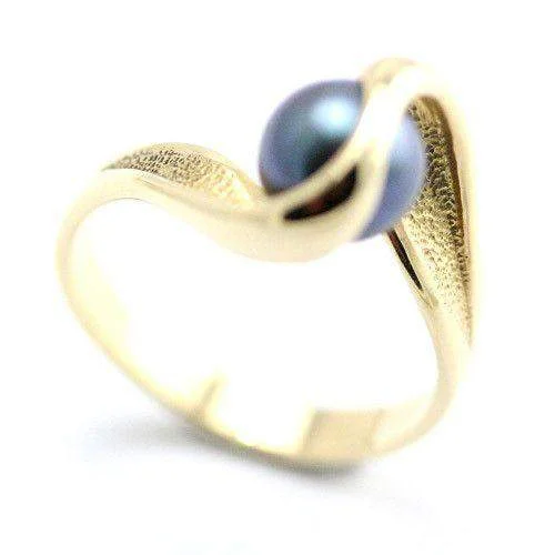 designer rings for women-14ct Gold & Black Pearl Designer Ring