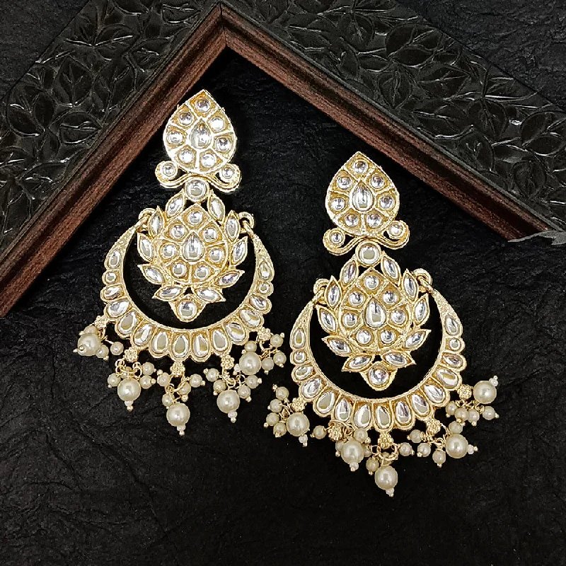 simple hoop earrings for women-Bhavi Jewels Gold Plated Kundan Stone Dangler Earrings