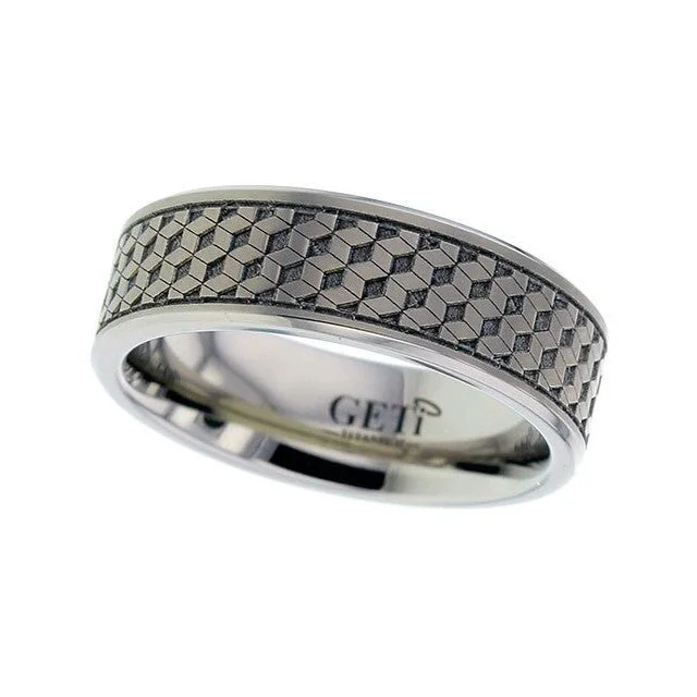 high-end rings for women-Titanium Contemporary Pattern Ring - 2226CH-BAR4