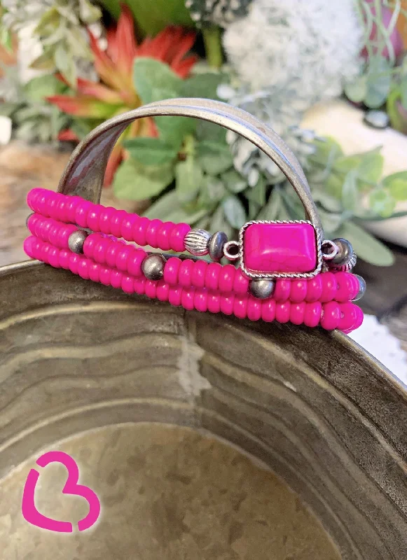 sterling silver bangles for women-The Tulsa Stretch Bracelet Set in Pink