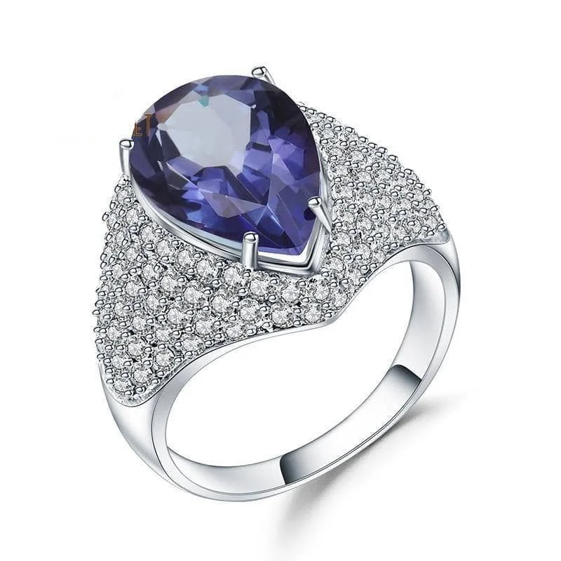 emerald-cut engagement rings for women-5.22Ct Natural Lolite Blue Mystic Quartz Cocktail Ring