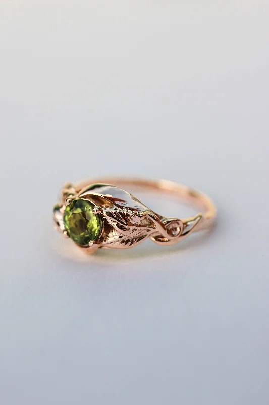 affordable gold engagement rings for women-Peridot leaves engagement ring / Azalea