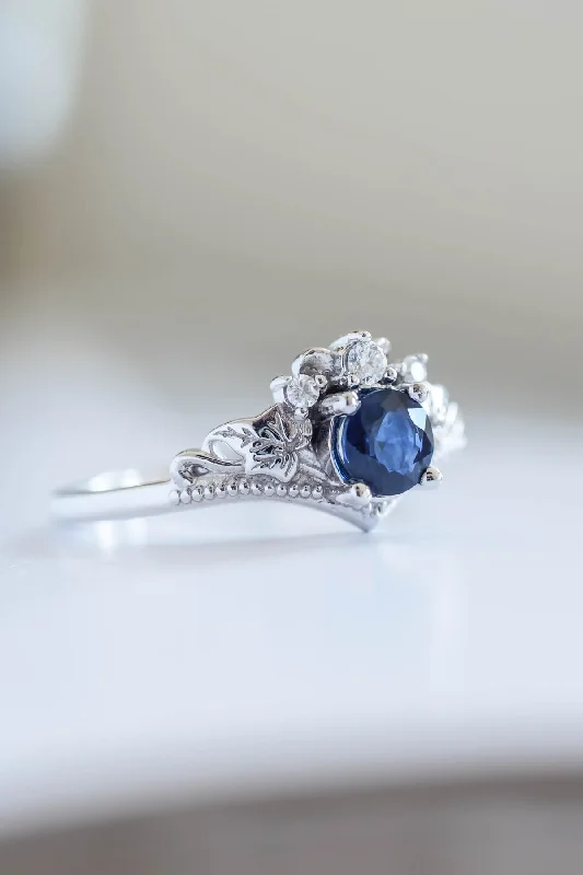 stackable engagement rings for women-Dark blue sapphire engagement ring, alternative gold proposal ring / Ariadne