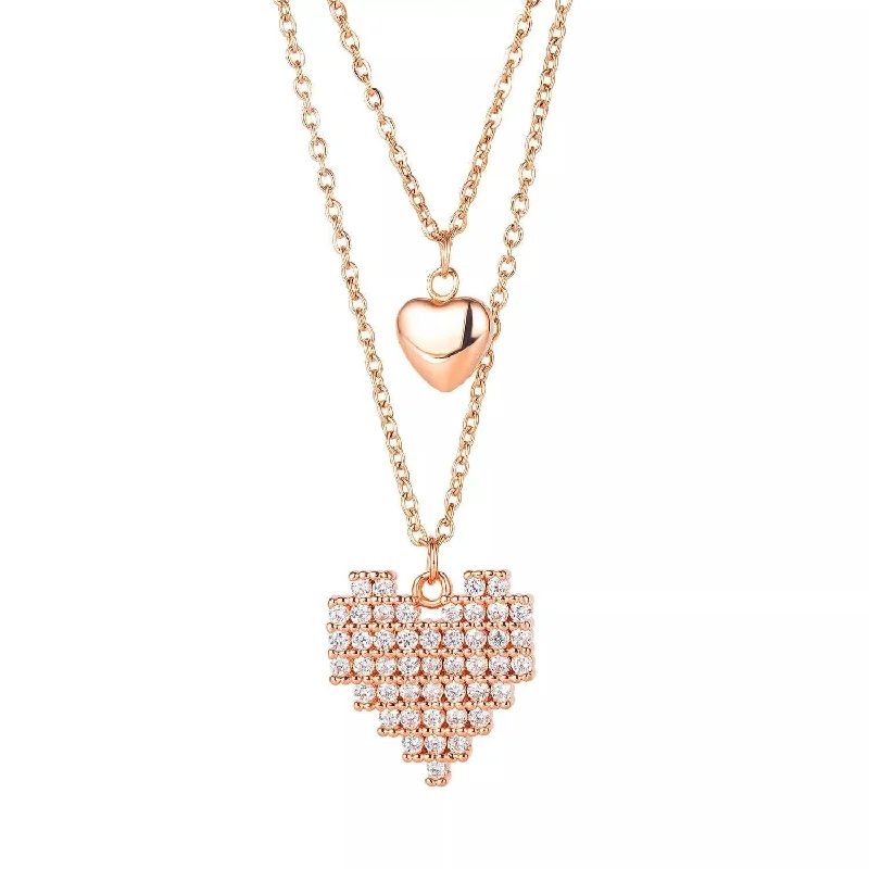 high-quality necklaces for women-Stainless Steel 2 strand Heart Necklace with CZ Rose Gld Plated