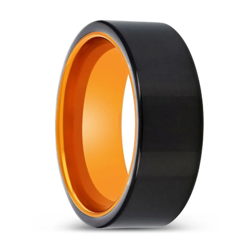 diamond solitaire rings for women-JEROLD | Orange Ring, Black Tungsten Ring, Shiny, Flat