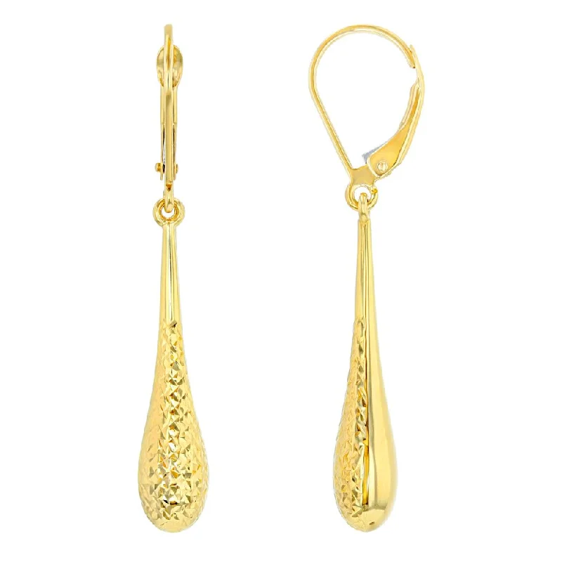 simple hoop earrings for women-14k Yellow Gold Textured Teardrop Dangle Drop Earrings, 5.5mm