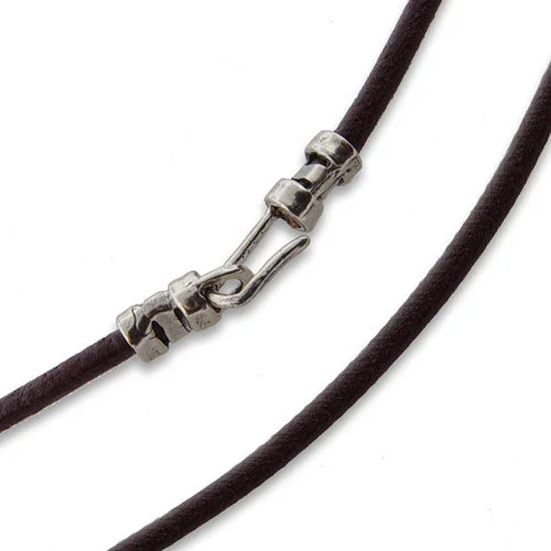 vintage gold necklaces for women-2mm 20" Brown Leather Cord Necklace w/ Sterling Silver Hook Clasp