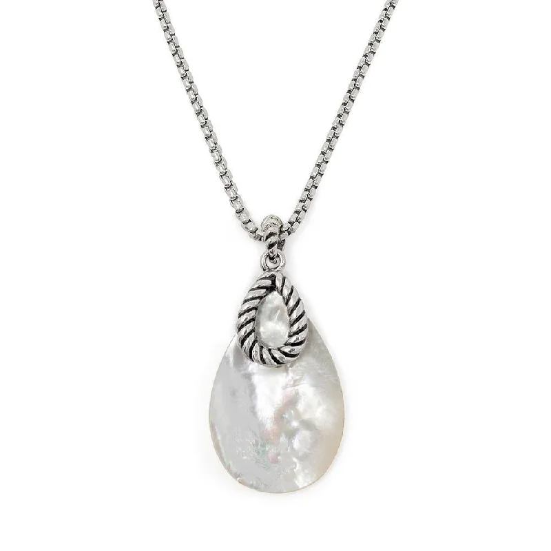 silver chain necklaces for women-Tear Drop Mother of Pearl Necklace Silver Tone