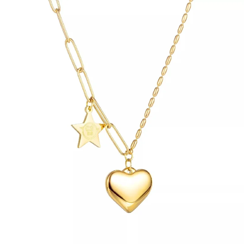 high-end necklaces for women-Stainless Steel 16In Link Chain Necklace With Heart Pendant Gold Plated