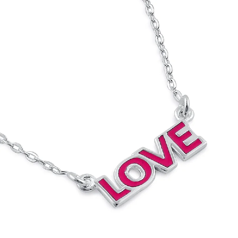 zodiac necklaces for women-Sterling Silver Pink Enamel Love Necklace