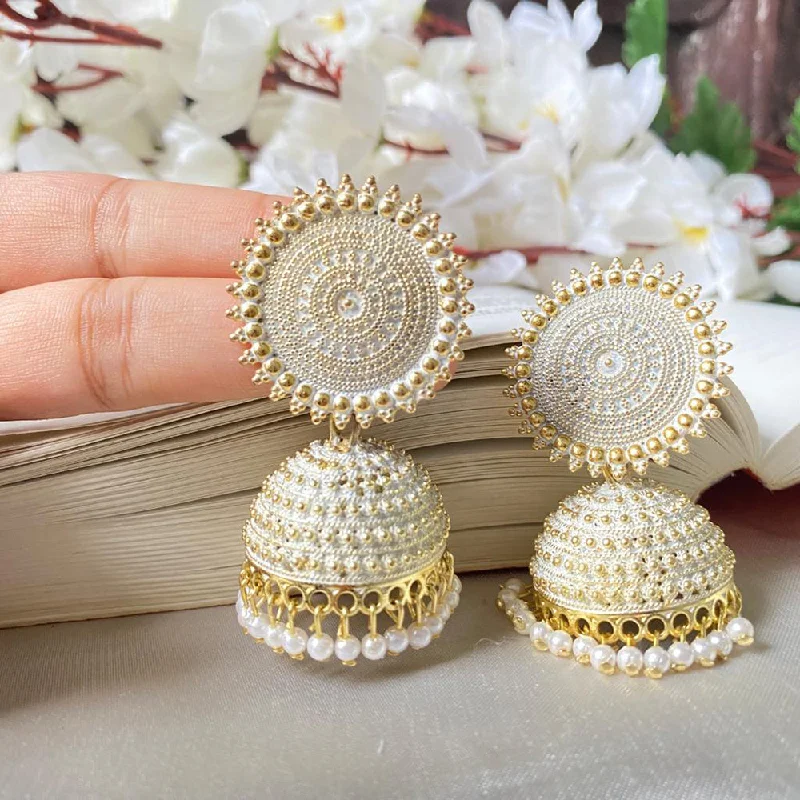 beautiful earrings for women-Subhag Alankar White Attractive Kundan Jhumki earrings ideal for festive wear