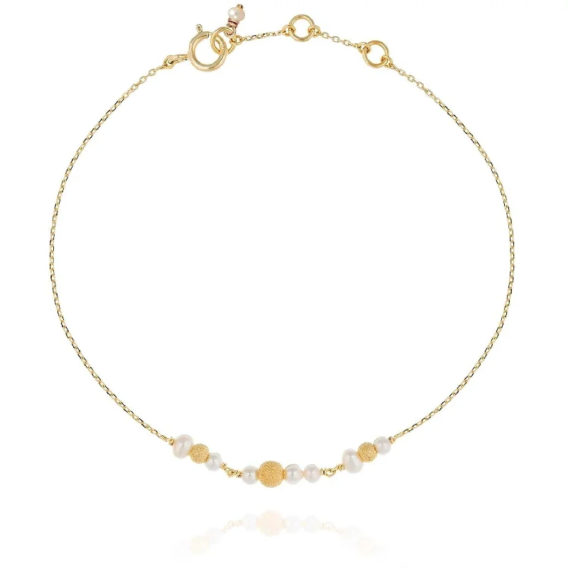 luxury gold bracelets for women-Frosted Bracelet White Freshwater Pearls - 18k Gold