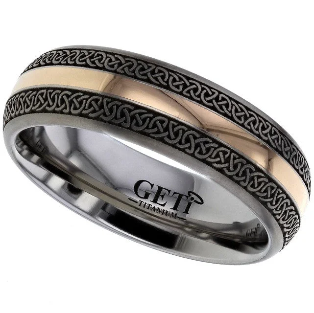 personalized gold rings for women-Titanium And Rose Gold Celtic Knotwork Ring - 2210-18R-DCK