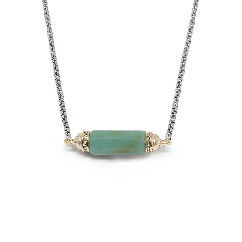 luxurious necklaces for women-Two Tone Faceted GemStone with CZ Necklace Turquoise