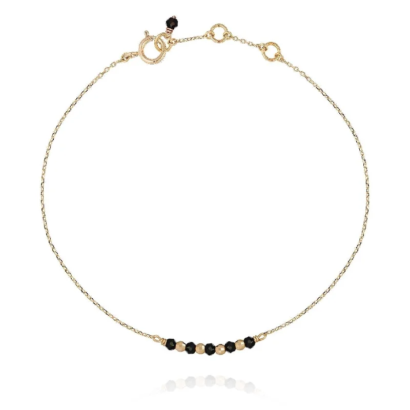 stackable bracelets for weddings-Gold Bead Bar Bracelet Black Onyx - 18k Gold