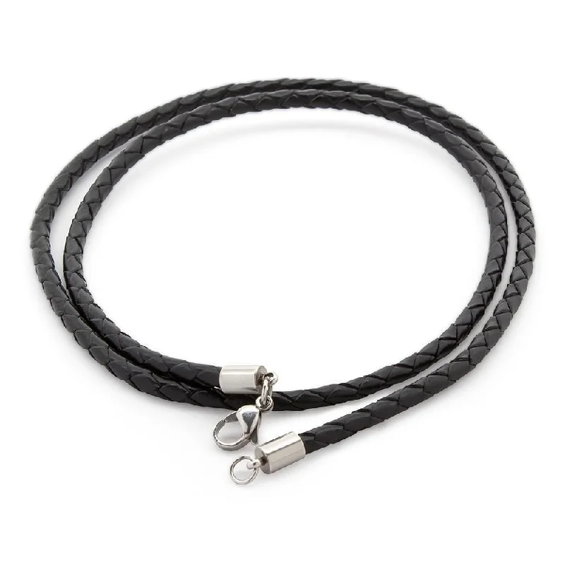 beach-inspired necklaces for women-Stainless Steel Braided Leather Necklace