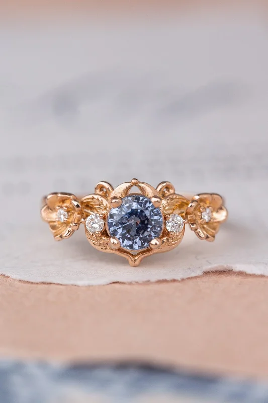 vintage-style engagement rings for women-Natural sapphire and diamonds engagement ring, gold flower proposal ring / Adelina