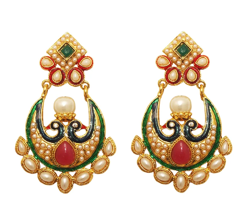 contemporary earrings for women-Amina Creation Gold Plated Dangler Earrings