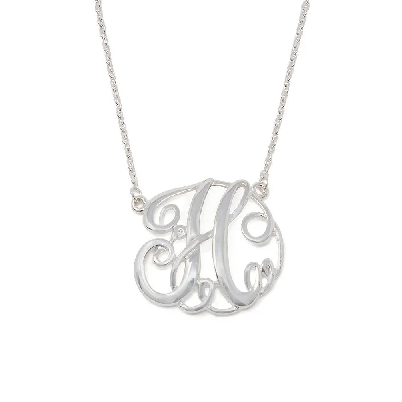 custom name necklaces for women-Monogram Initial Necklace H Silver Tone