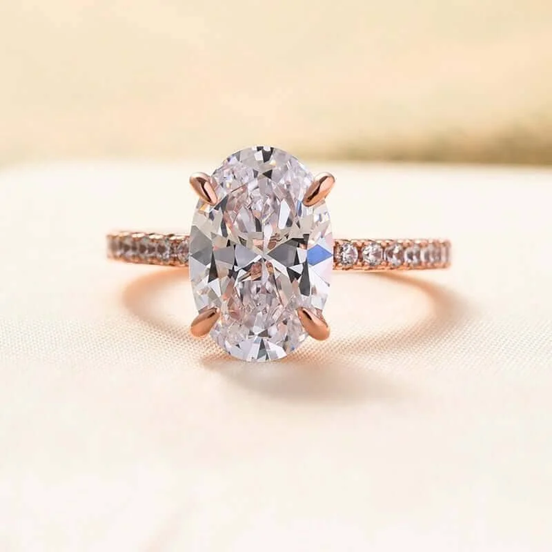 classic diamond engagement rings for women-Rose Gold Oval Cut Engagement Ring