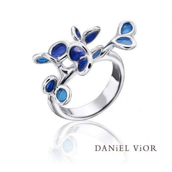 fashion gemstone rings for women-Silver & Enamel Designer Ring -Branca