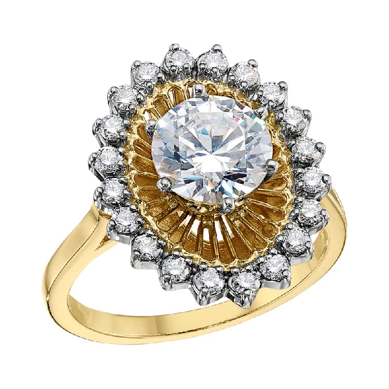 unique gold engagement rings for women-Vintage Style Diamond Spoke Halo Engagement Rings