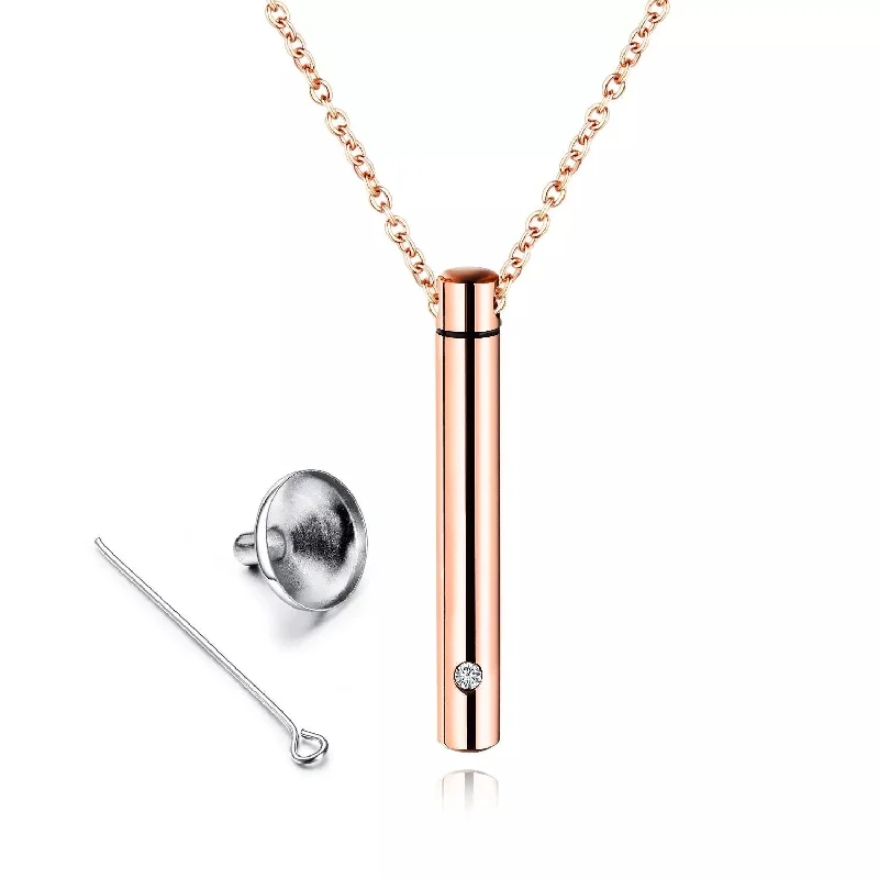 pendant necklaces for women-Stainless Steel Cremation Cylinder Pendant Necklace Rose Gold Plated