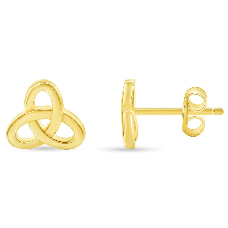 stylish diamond earrings for women-Solid 14k Yellow Gold Celtic Triquetra Trinity Knot Stud Earrings with Screw Back, 8mm x 8.8mm