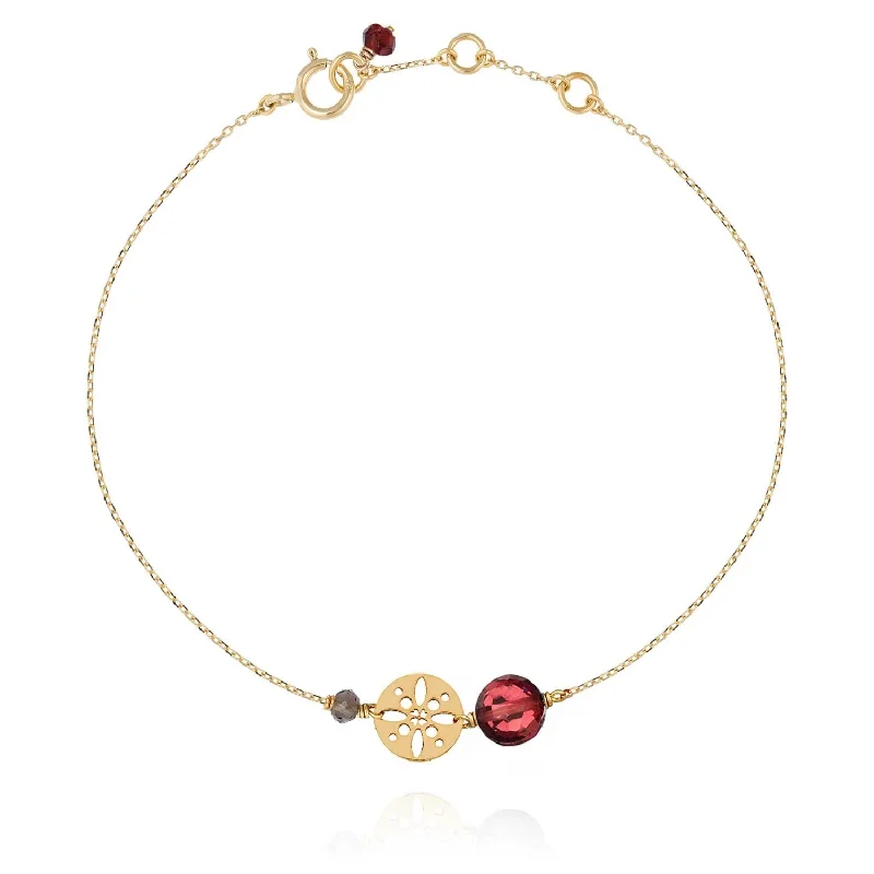 charm bracelets for women-Pastille Sun Bracelet Red Garnet -18ct Gold