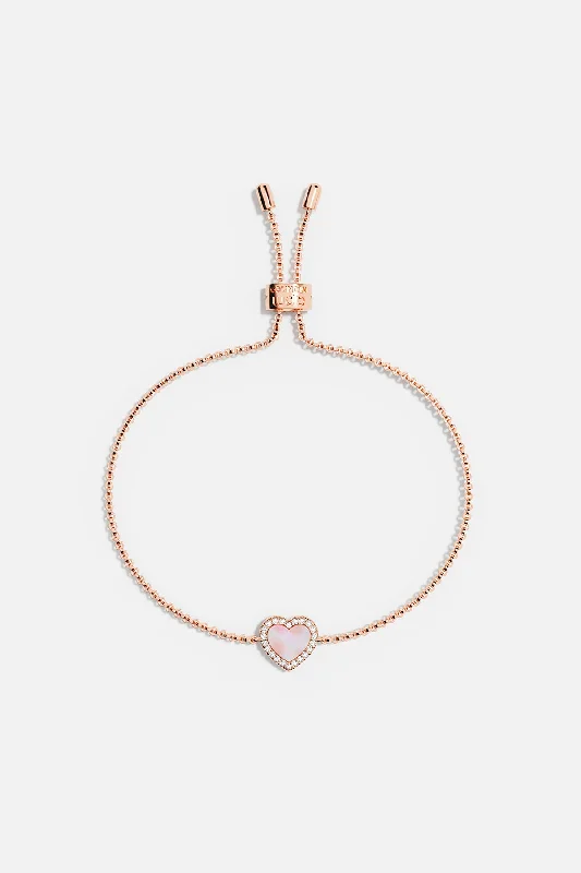 affordable bangles for women-Pink Nacre Heart Adjustable bracelet