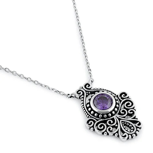 beach-inspired necklaces for women-Sterling Silver Vintage Amethyst CZ Necklace