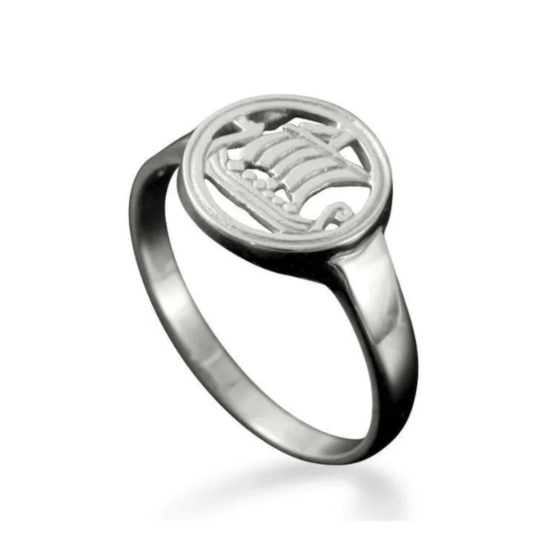 silver rings for women-Viking Galley Large Ring in Silver or Gold - R9