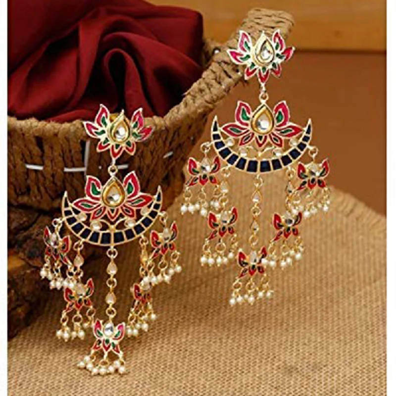 chic dangling earrings for women-EtnicoWomen's Contemporary Metal Gold Plated and Zinc Alloy Pearl Chand Bali Earrings (E2853)