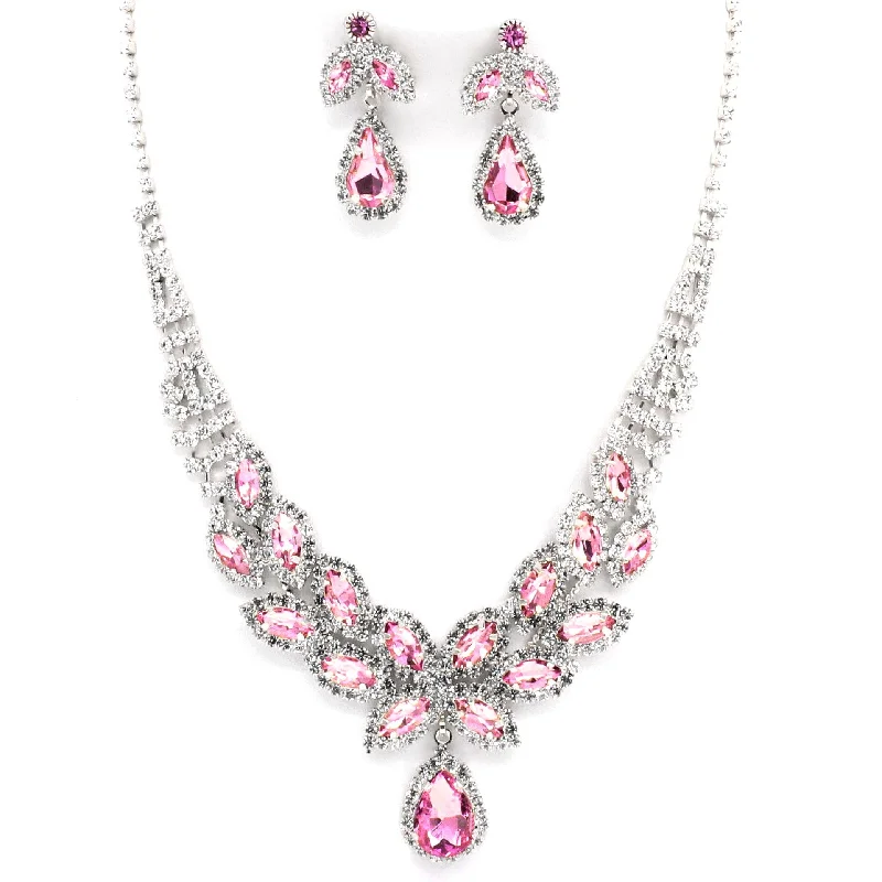 elegant diamond necklaces for women-Instant Shipping! Flower Rhinestone Necklace Set