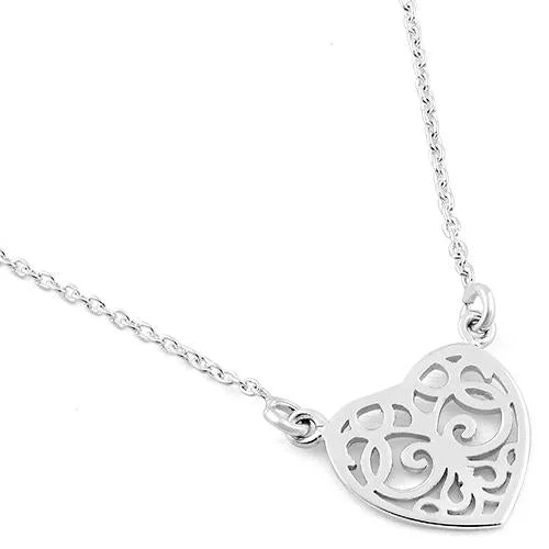 charm necklaces for women-Sterling Silver Heart Filigree Necklace