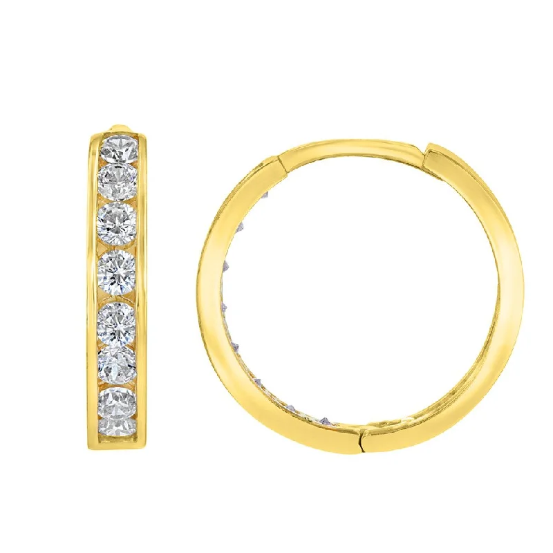 stylish diamond earrings for women-Solid 14K Yellow Gold CZ Studded Hoop Simple Huggie Earrings, 2.5mm