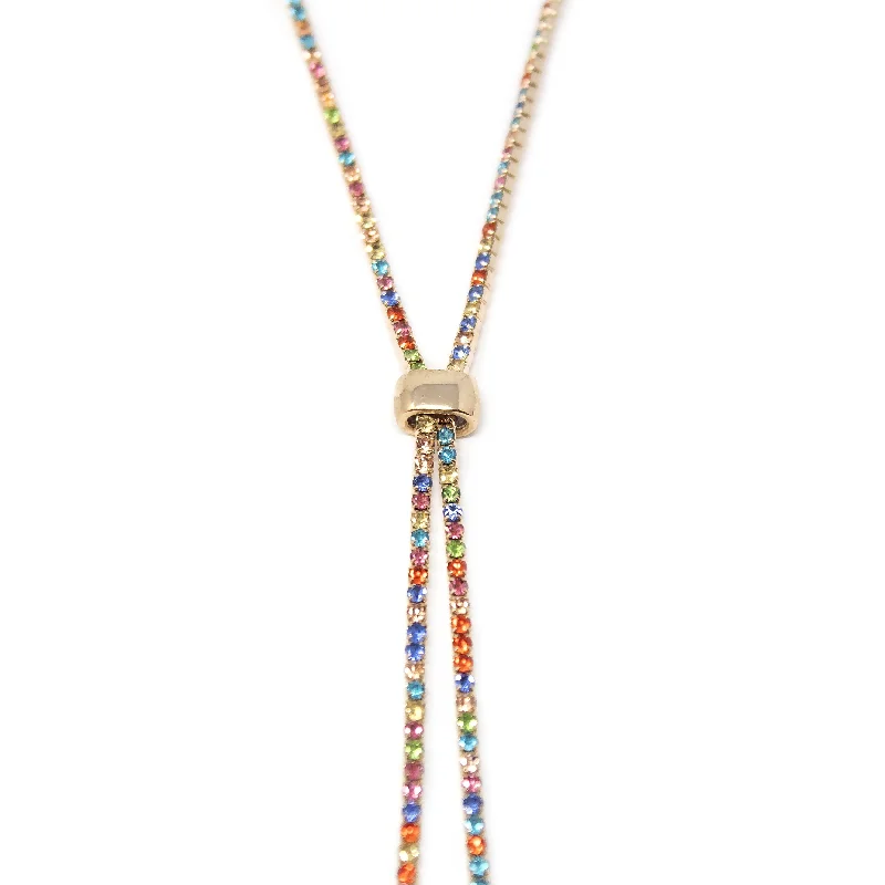 bridal gold necklaces for women-MultiColor Crystal Lariat Slider Necklace